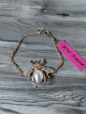 Betsey Johnson Gold Pearl Flying Bug Bracelet